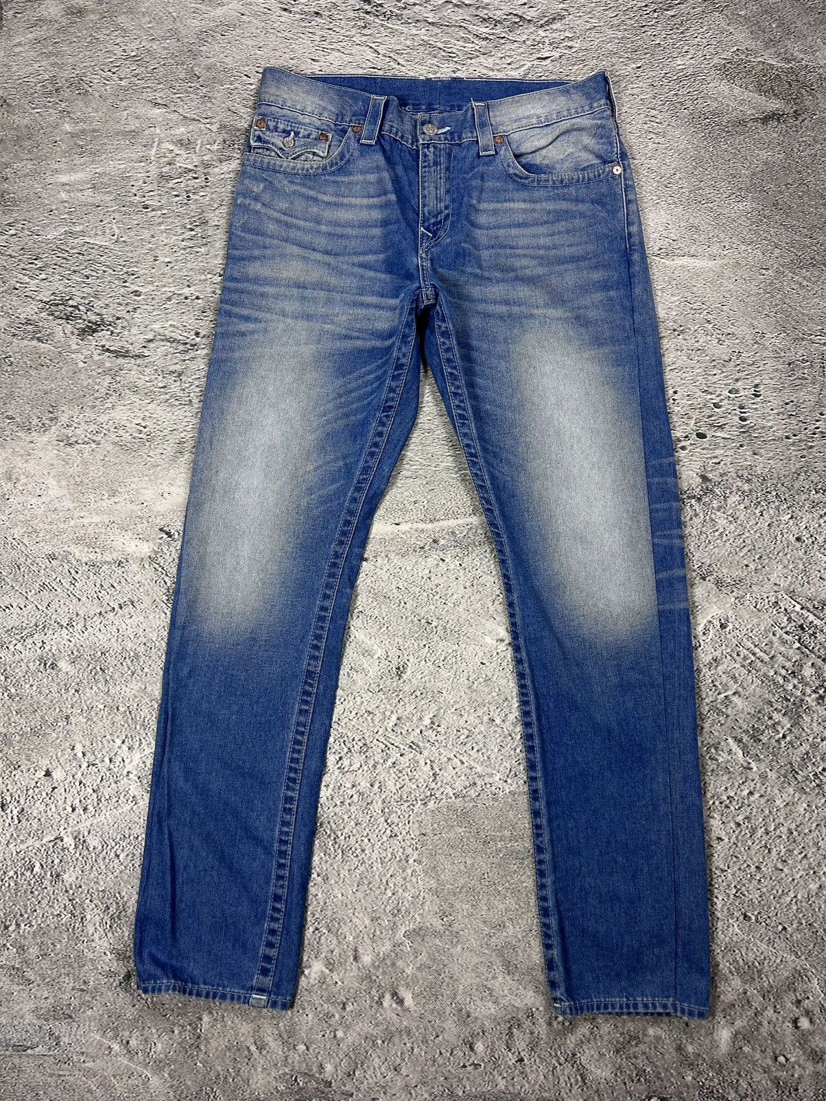 True Religion True Religion baby blue jeans white stitching Slim Y2K Size US 33 - 5 Thumbnail