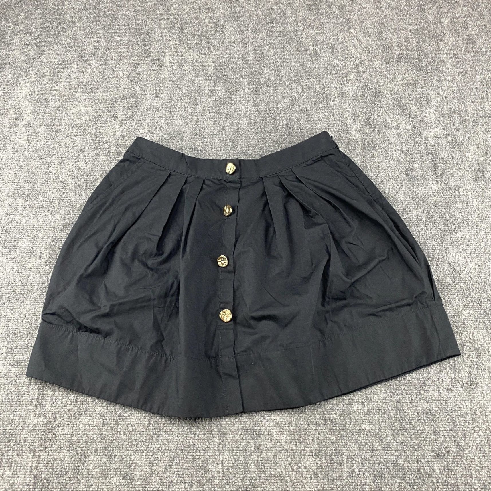 Anthropologie VINTAGE Anthropologie Skirt Womens M Black Pleated A-Line Mini Button Side Zip Size 32" / US 10 / IT 46 - 2 Thumbnail