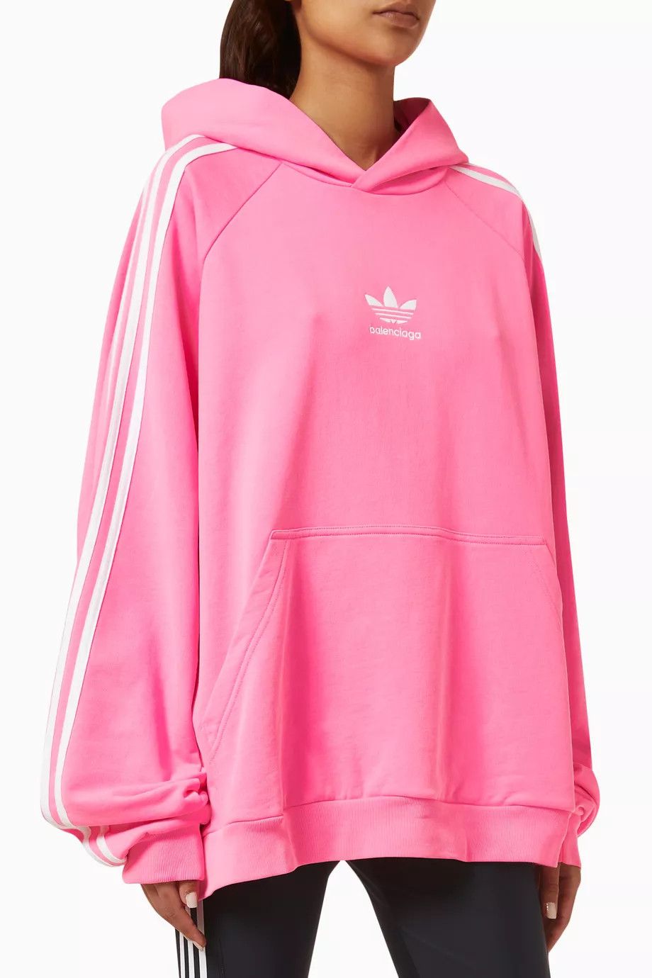 Adidas × Balenciaga o1s1wg110924 Unisex Oversized Hoodie in Fleece in Pink/White Size XL / US 12-14 / IT 48-50 - 5 Thumbnail