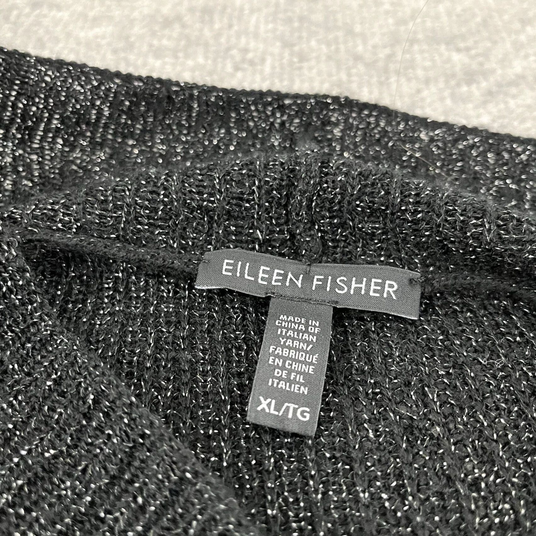 Eileen Fisher EILEEN FISHER Sweater Women Tunic Open Front Long Fit XL Black Silver Wool Blend Size XL / US 12-14 / IT 48-50 - 2 Thumbnail