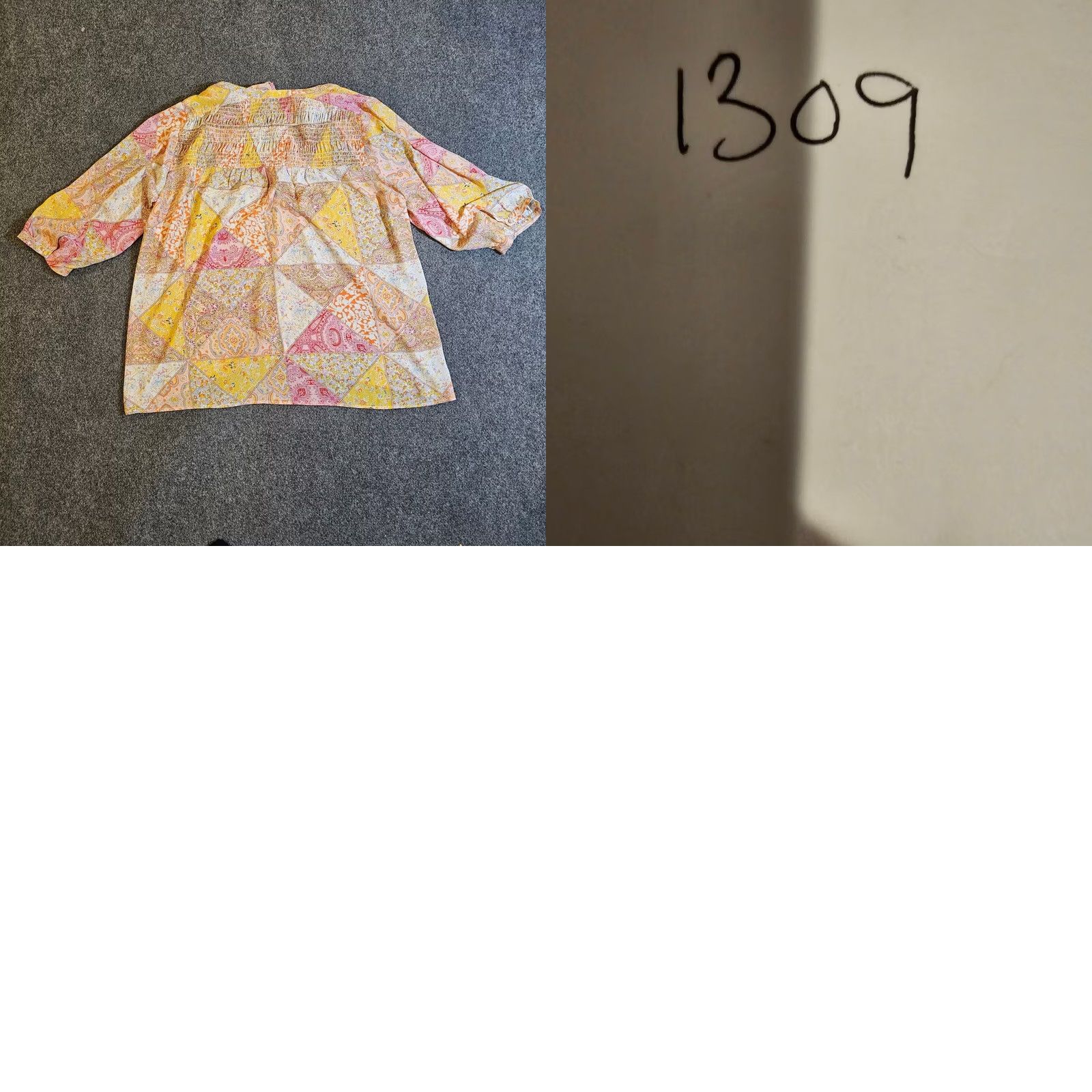 Vintage Rose & Olive Top Blouse Women 1X Pink Yellow Patchwork Floral Sheer V Neck 3/4 Sleeve Casual Shirt Ladies XS-Plus Size XL / US 12-14 / IT 48-50 - 8 Thumbnail