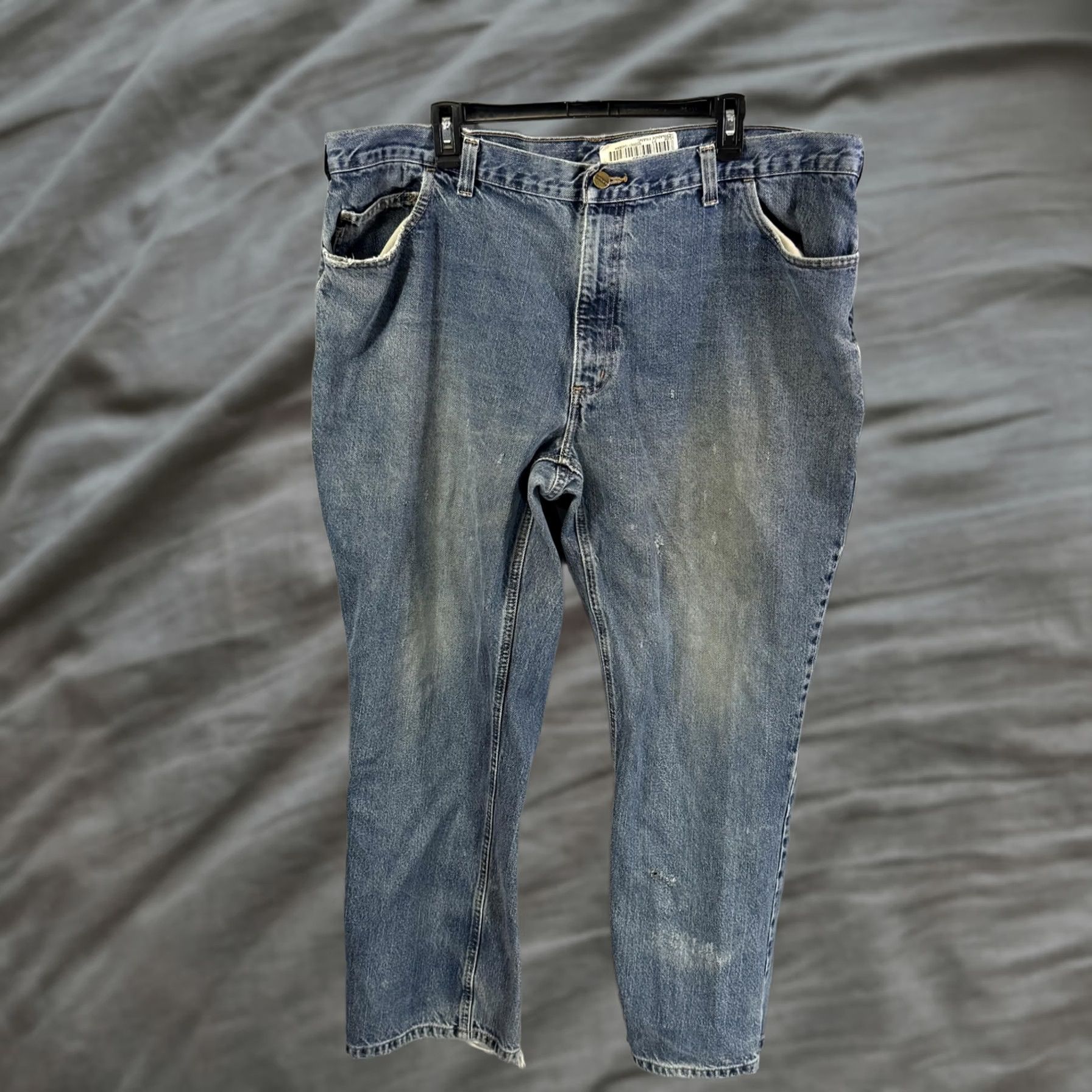Carhartt Carhartt Jeans Mens 44x30 Blue Denim Relaxed Fit Workwear Distressed Paint Stains Pocket Zip Fly Size US 44 / EU 60 - 1 Thumbnail