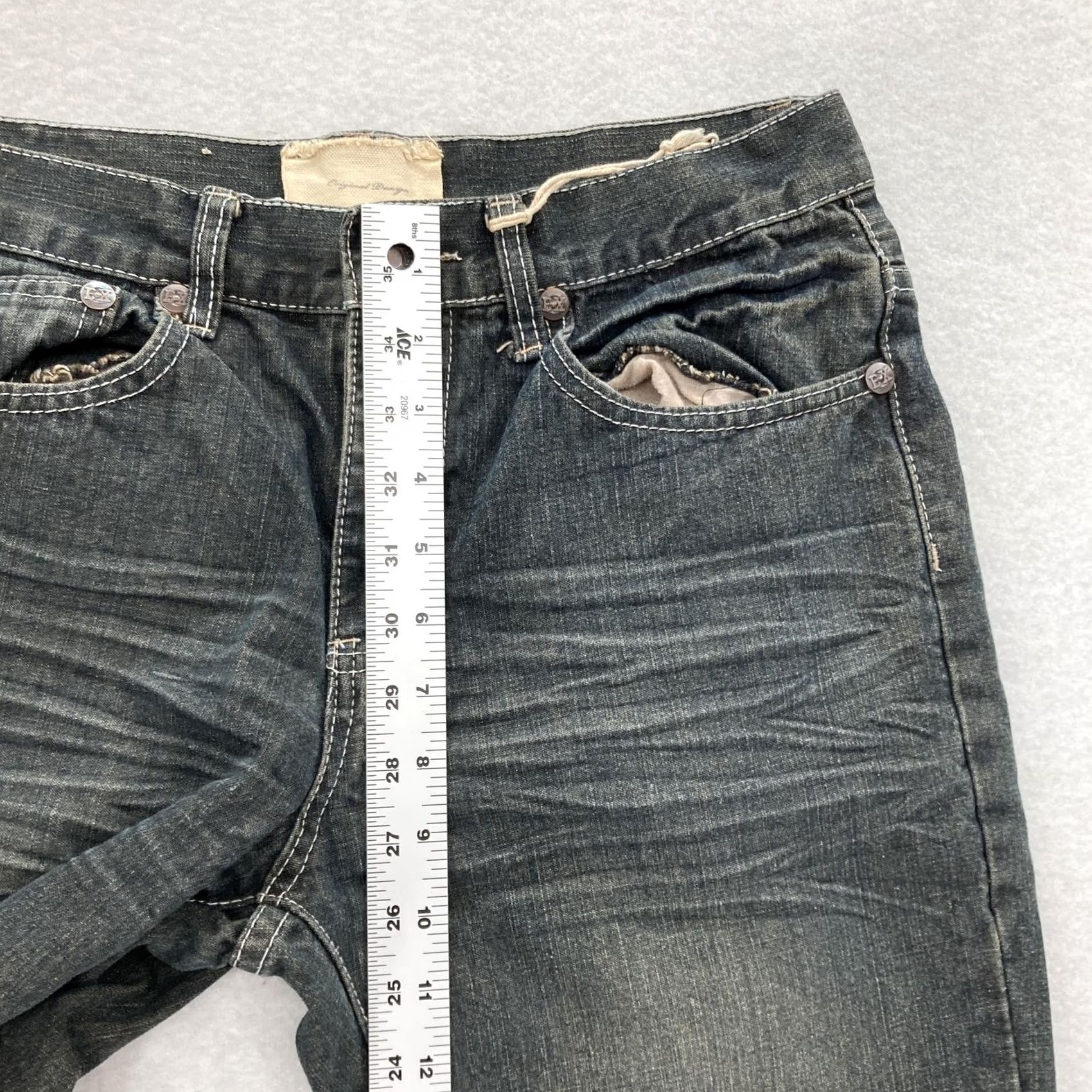 Express VINTAGE Brooklyn Xpress Jeans Mens 32x32 Denim Straight Dark Wash Gray Black 70/30 Cotton Polyester Zipper Size US 32 / EU 48 - 7 Thumbnail