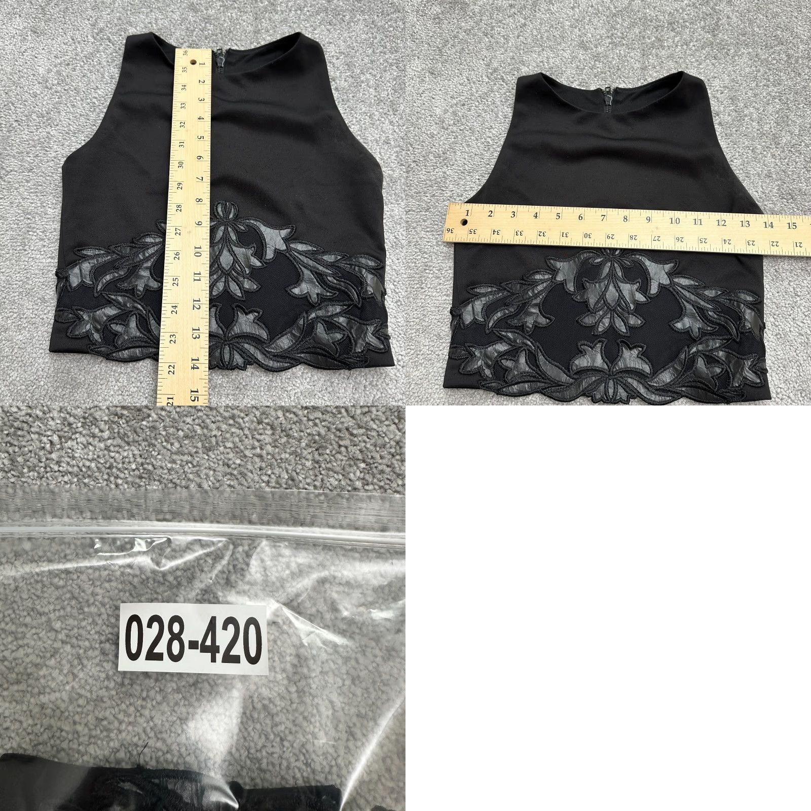 AQUA Aqua By Bloomingdale's Embroidered Cropped Top Womens XS Black Halter Back Zip Size XS / US 0-2 / IT 36-38 - 8 Thumbnail