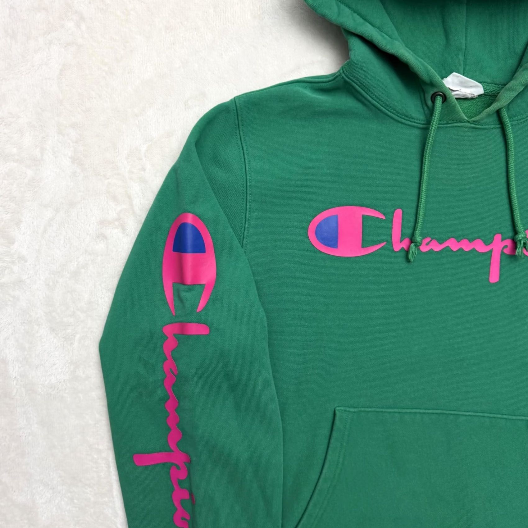 Champion Champion Hoodie Mens Medium Green Logo Pullover Reverse Weave Sweatshirt Graphic Print Pockets Size US M / EU 48-50 / 2 - 5 Thumbnail