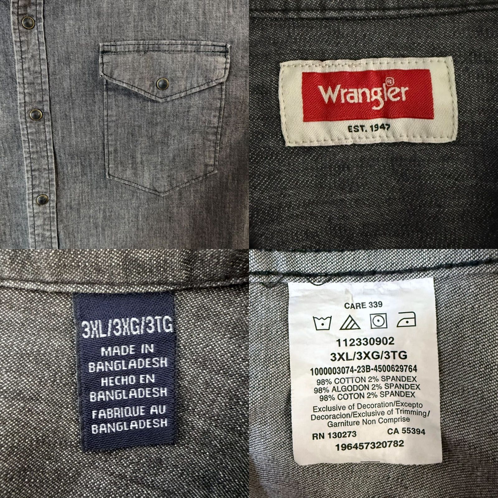 Wrangler Wrangler Shirt Gray Denim 3XL Pearl-Snap Western Button-Up Long-Sleeve Men's Size US XXL / EU 58 / 5 - 8 Thumbnail
