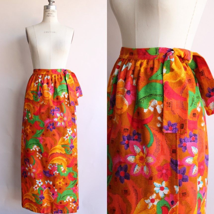 Vintage Vintage 1960s Skirt, Beverly Vogue Wrap Maxi Skirt, Tiki Flo Size 27" / US 4 / IT 40 - 1 Thumbnail