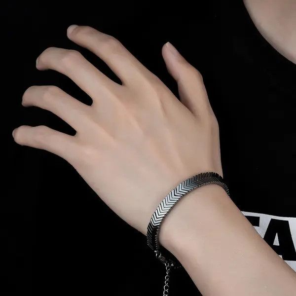 Jewelry Black Chevron Link Chain Bracelet, Adjustable Men's Bracelet Size ONE SIZE - 1 Thumbnail