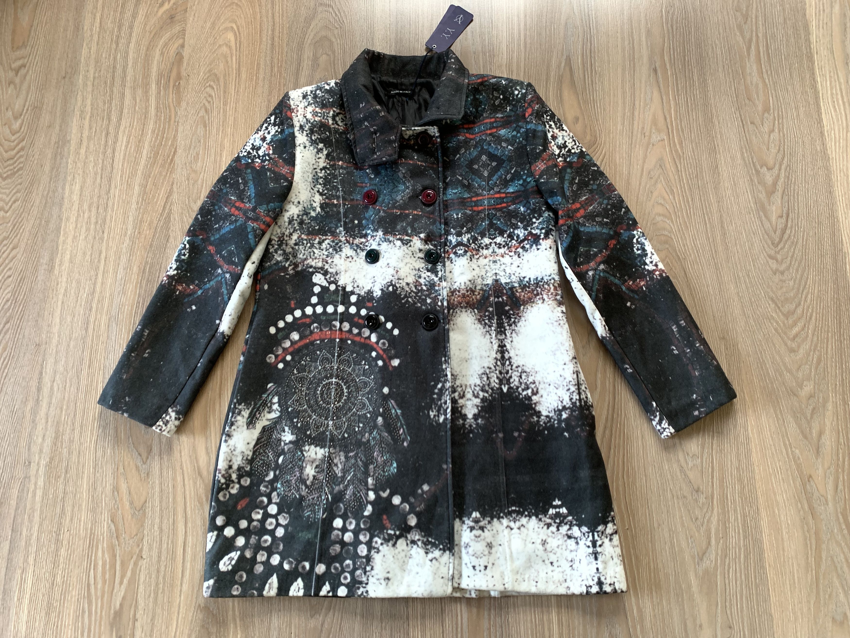 Other Y.Y. Made in Italy Wool Blend Artistic Print Coat Size XL / US 12-14 / IT 48-50 - 2 Thumbnail