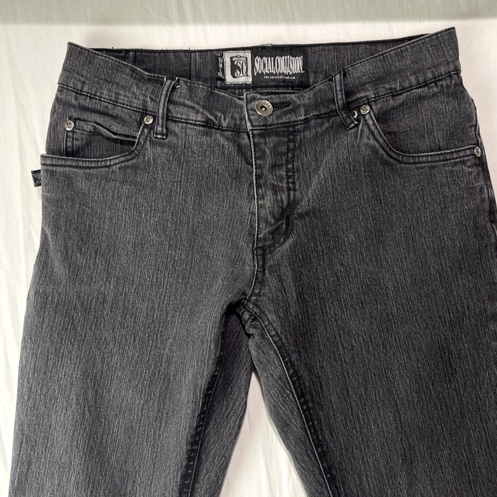 Vintage Social Collision Jeans Mens 30x33.5 Slim Skinny Black Denim 5-Pocket Zipper Button Cotton Polyester Goth Grunge Y2K Band Biker Size US 30 / EU 46 - 4 Thumbnail