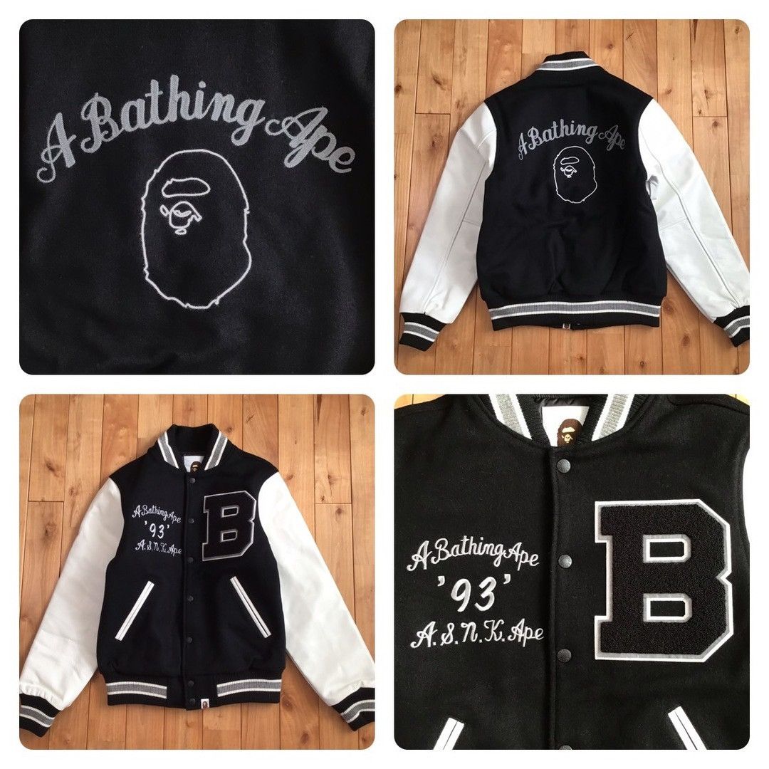 Bape BAPE LOGO Leather Sleeve Varsity Jacket a bathing ape Size US S / EU 44-46 / 1 - 1 Thumbnail