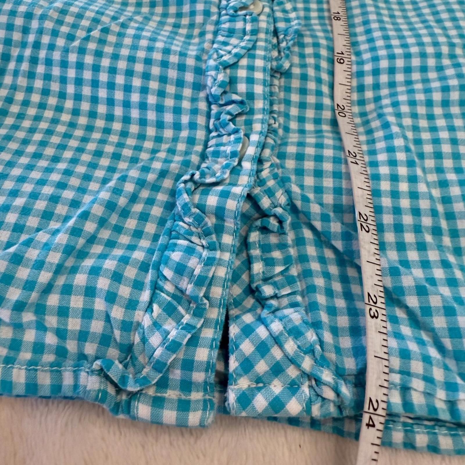 Erima Ericka teal white plaid ruffled button up long sleeve SZ LG Size L / US 10 / IT 46 - 12 Thumbnail