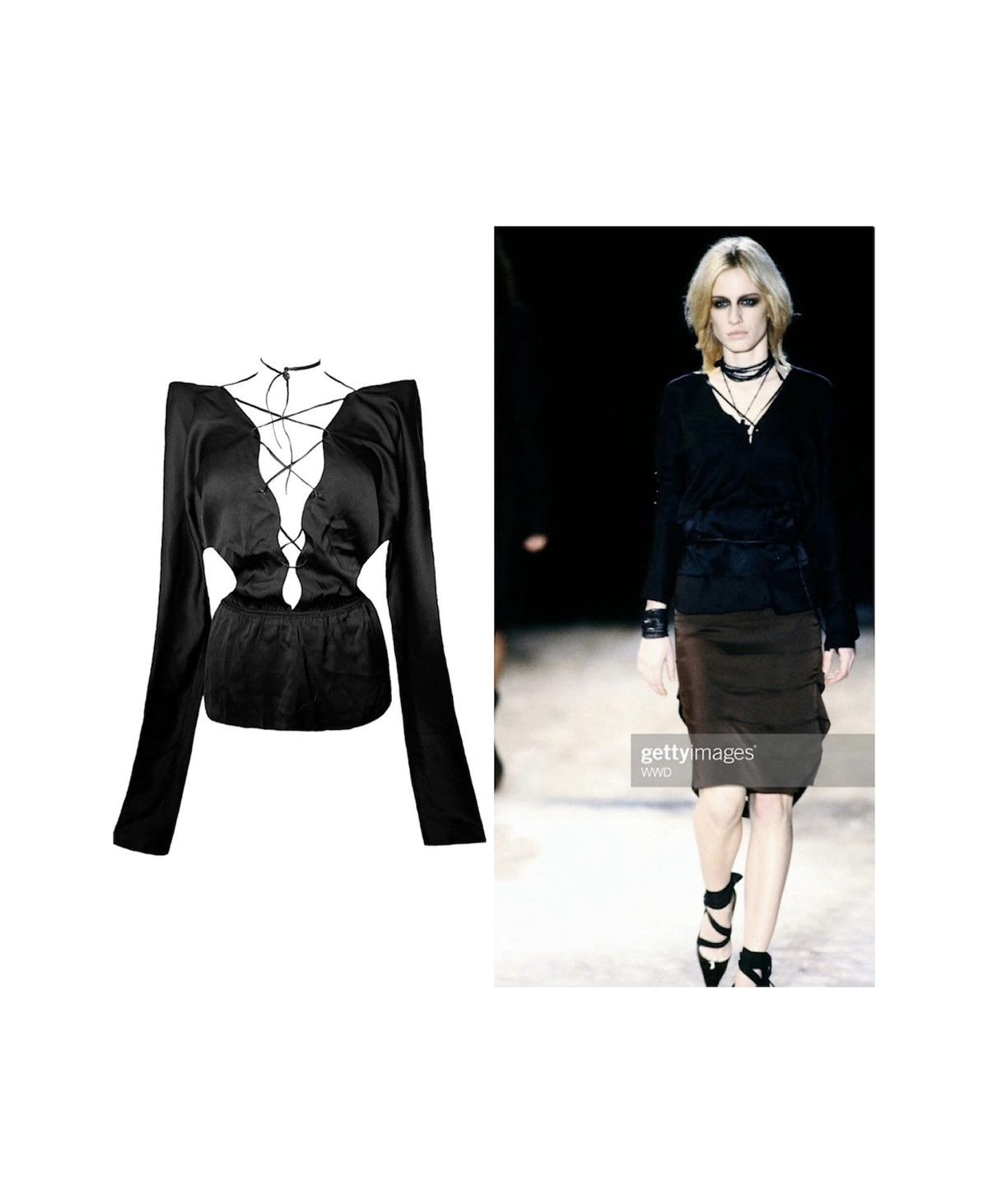 F/W 2002 Runway Tom Ford for Gucci era lace up silk blouse
