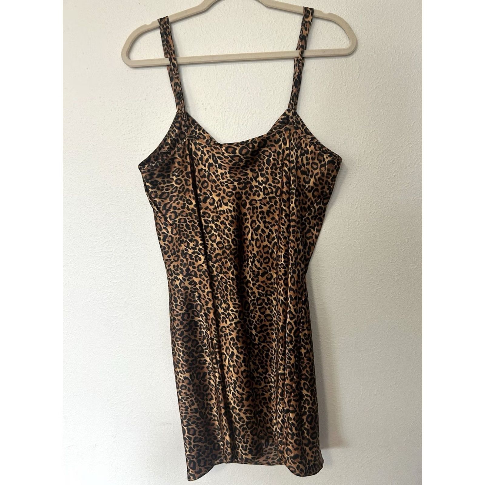 Vintage VINTAGE L.A. Intimates Leopard Print Chemise Nightgown Robe Set Womens XL Satin Polyester Brown 90s Belted Adjustable Strap Size ONE SIZE - 7 Thumbnail