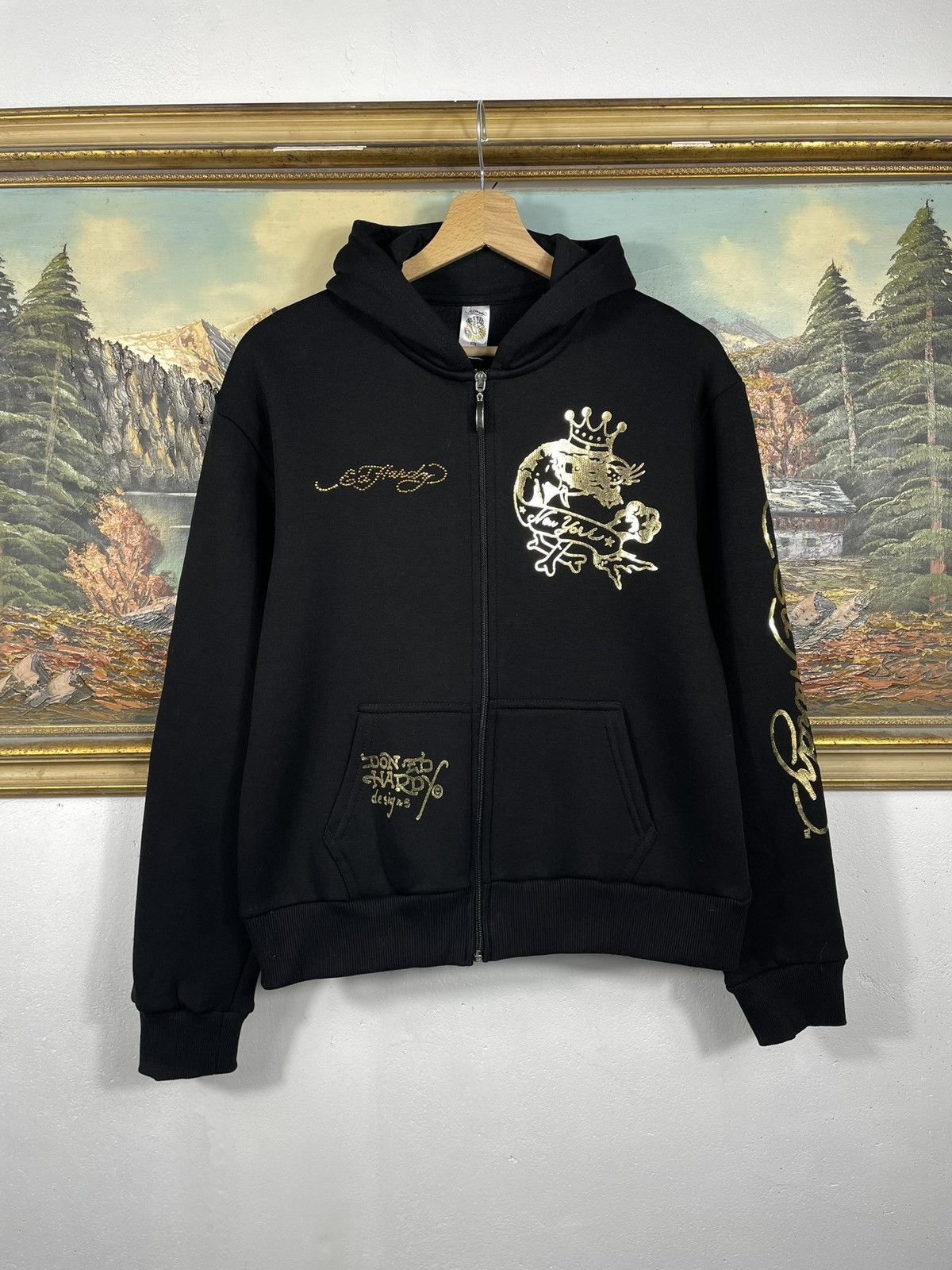 Christian Audigier × Ed Hardy × Vintage Ed Hardy Retro 00s Hoodie Sweatshirt Affliction Grunge Size M / US 6-8 / IT 42-44 - 2 Thumbnail