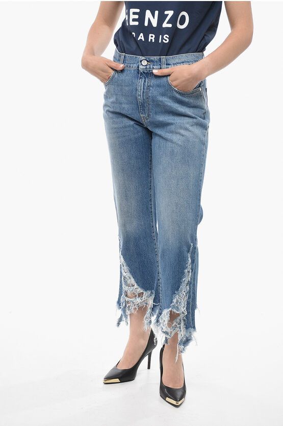 image of Stella Mccartney Cropped Fit Denims With Distressed Bottom 24Cm in Blue, Women's (Size 28)