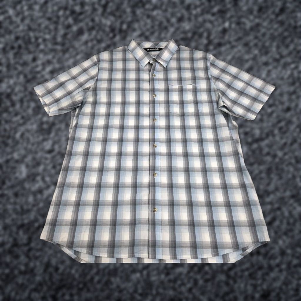 TravisMathew Travis Mathew Men's Short Sleeve Button-Up Blue/Grey Plaid Shirt L Size US L / EU 52-54 / 3 - 1 Thumbnail