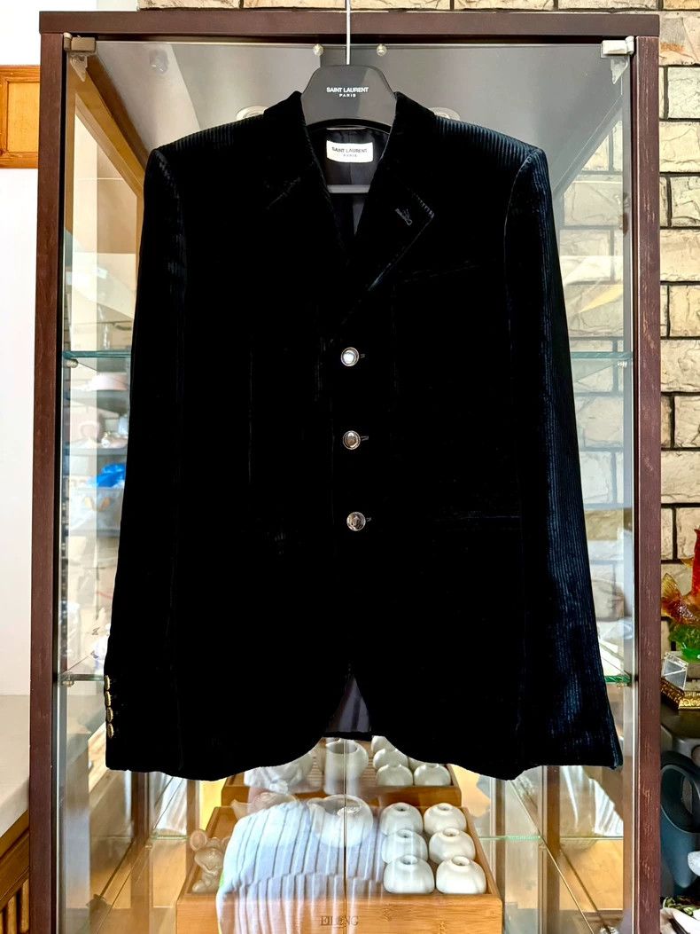 Saint Laurent Paris 20fw runway black velvet striped three