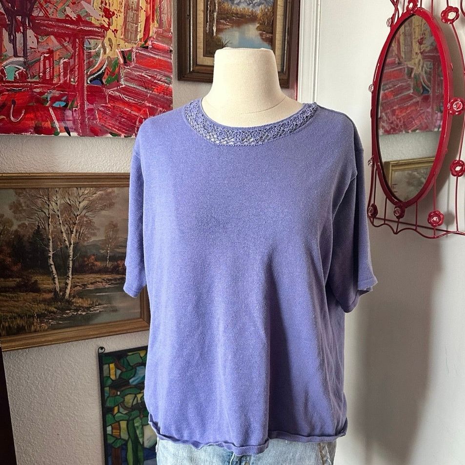 Other sag harbor purple knit short sleeve shirt Size XL / US 12-14 / IT 48-50 - 1 Thumbnail