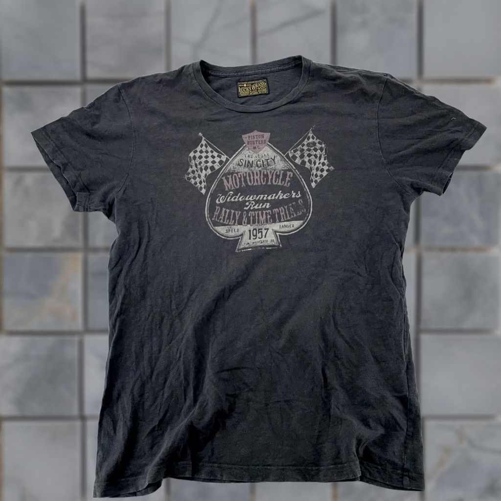 Lucky Brand Lucky Brand T-Shirt Gray Medium Sin City Motorcycle Rally Widowmakers Run Las Vegas Mens Shirt Graphic Print Short Sleeve Crew Neck Vintage No Size US M / EU 48-50 / 2 - 1 Thumbnail
