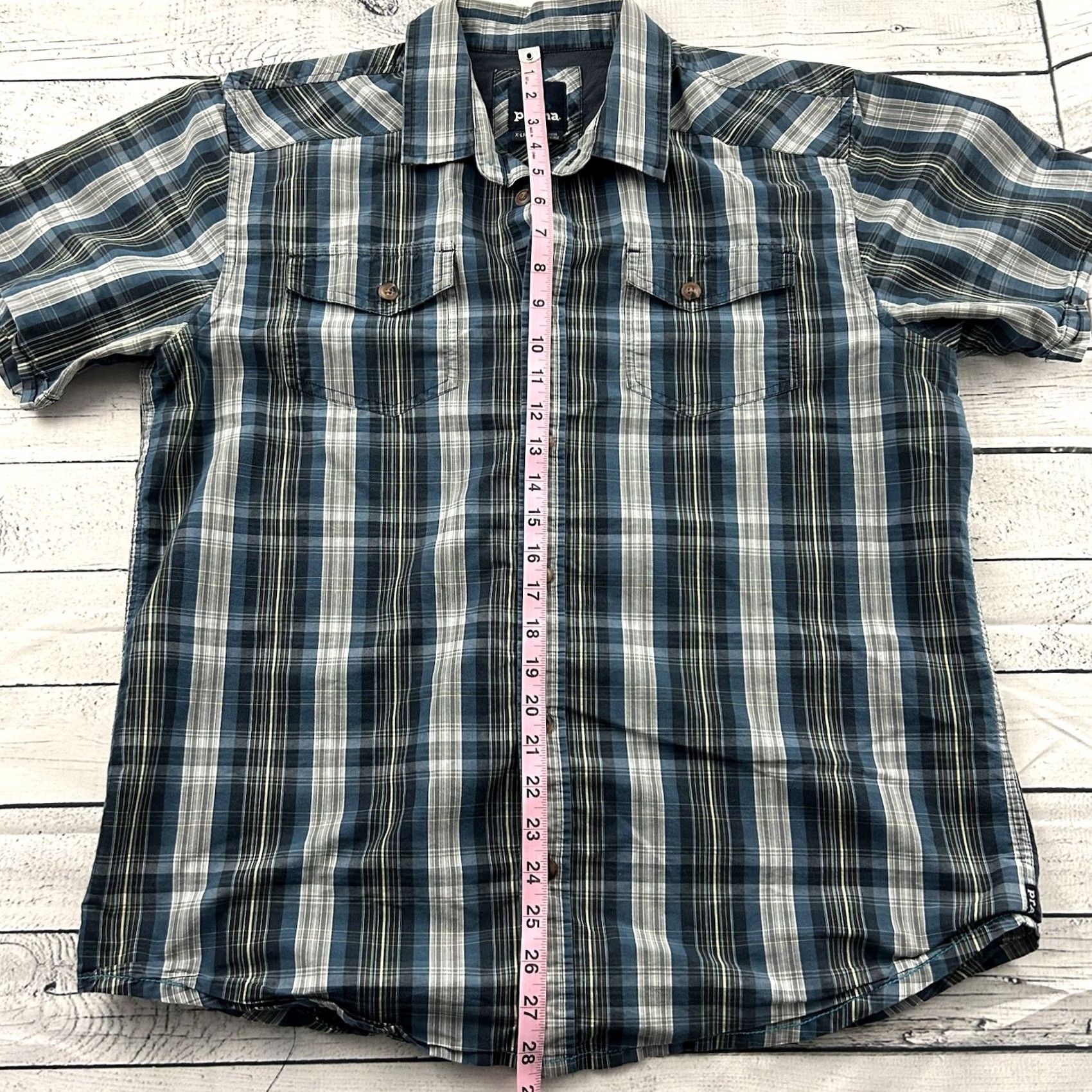 Prana prAna Plaid Short Sleeve Button Front Shirt XL Blue Gray Mens Button-Up Casual Outdoor Cotton Pocketed Size US XL / EU 56 / 4 - 4 Thumbnail