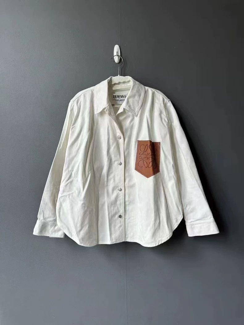 LOEWE White leather badge logo shirt jacket