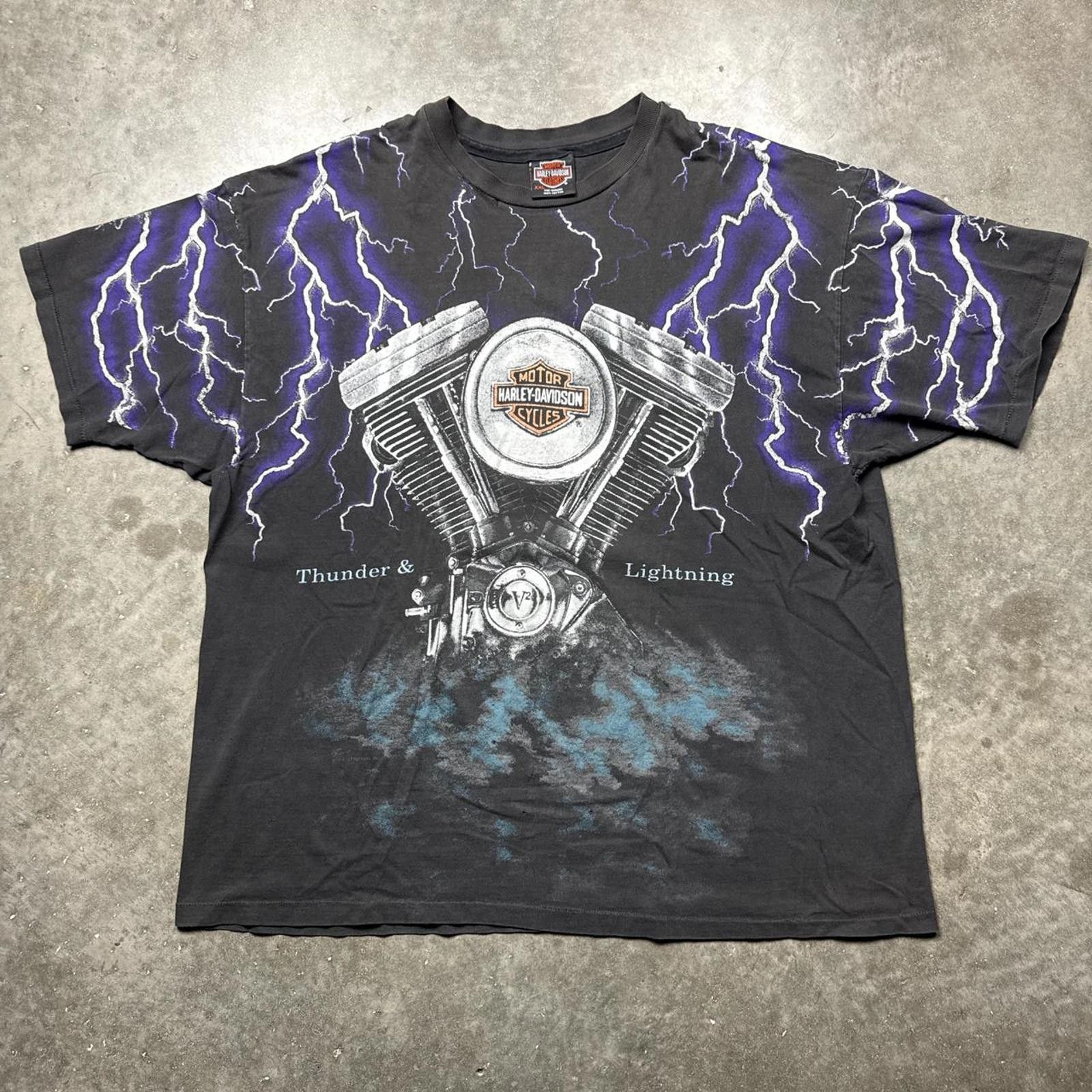 Harley Davidson Harley Davidson Thunder Lightning AOP Vintage Faded T-Shirt Size US XXL / EU 58 / 5 - 1 Thumbnail