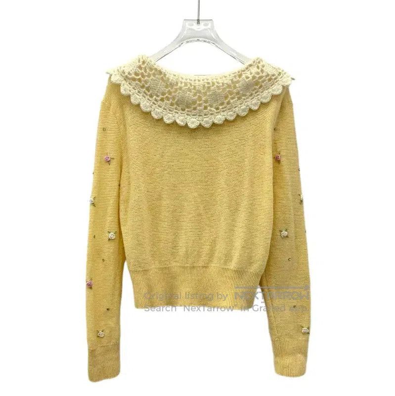 Miu Miu Miu Miu Yellow Wool Sweater with Crochet Collar . Size S / US 4 / IT 40 - 1 Thumbnail