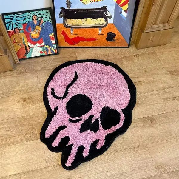 Japanese Brand Hamaoka x Asada Pink Melting Skull Tufting Rug Size ONE SIZE - 2 Thumbnail