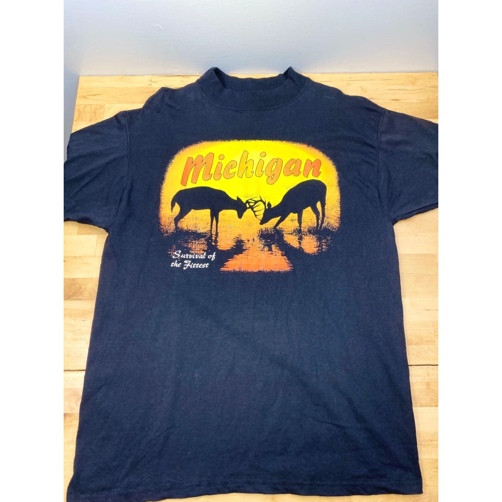 Vintage VTG Discus Athletic T-Shirt Adult XL Black Short Sleeve Crew Neck Michigan Survival Fittest Deer Print 90s Retro Animals Outdoor Graphic Size US XL / EU 56 / 4 - 4 Thumbnail
