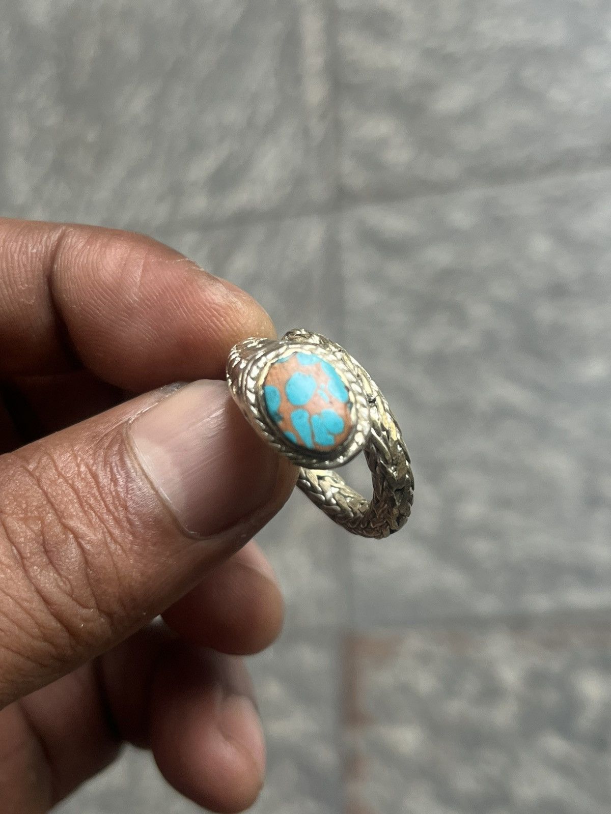 John Hardy Braided Silver Serpent Ring with Inlay Turquoise Stone Size ONE SIZE - 10 Thumbnail