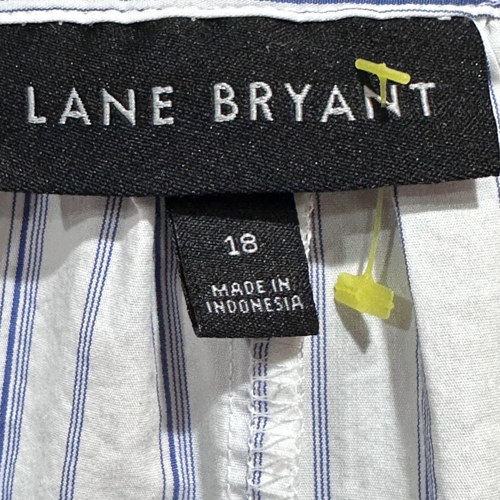 Vintage Lane Bryant Blouse Women Plus 18 Blue White Striped Sleeveless V Neck Ruffle Cotton Polyester Spandex Size XXL / US 16-18 / IT 52-54 - 3 Thumbnail