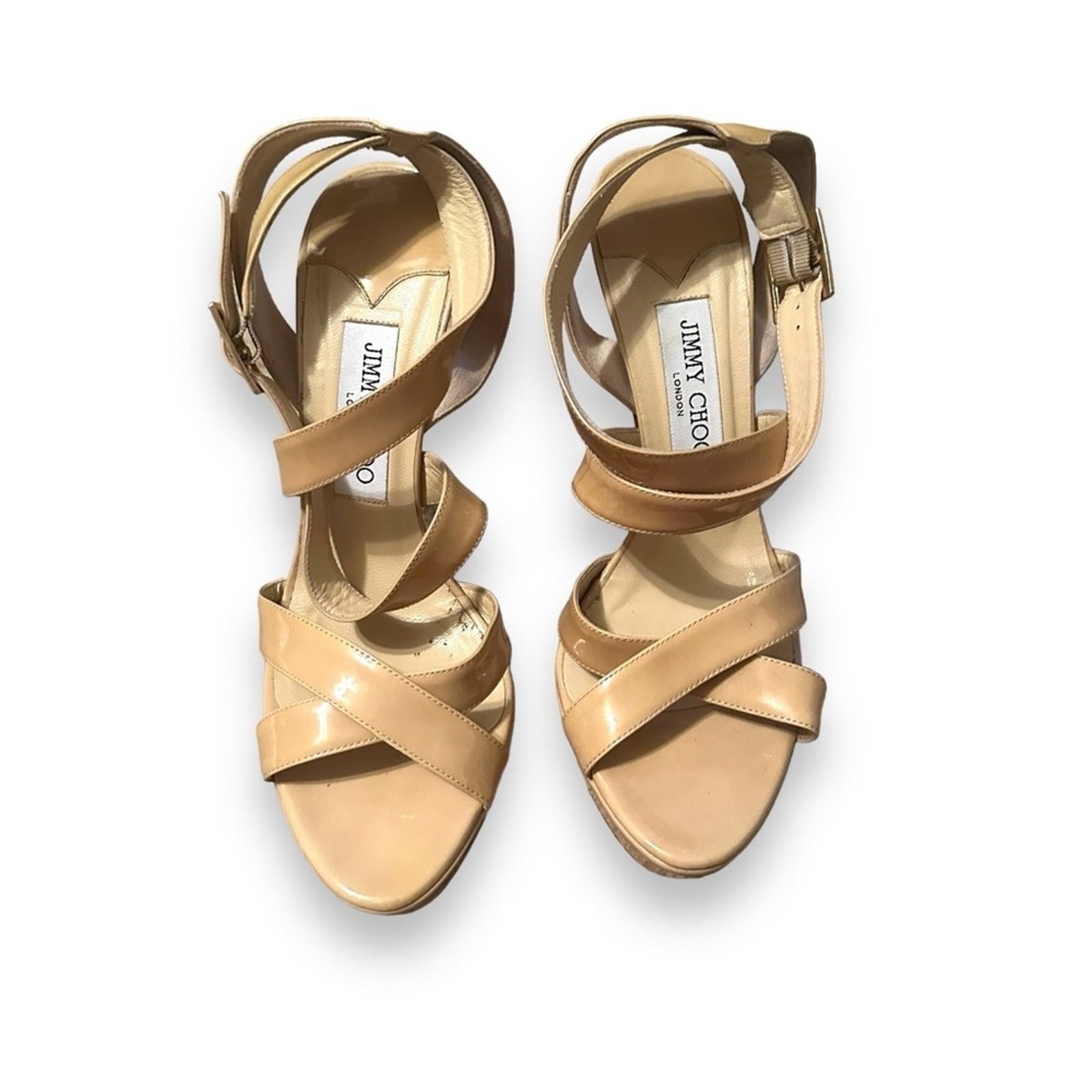 Jimmy Choo Jimmy Choo Beige Patent Leather Vamp Sandals Stiletto Heels Size US 8.5 / IT 38.5 - 2 Thumbnail