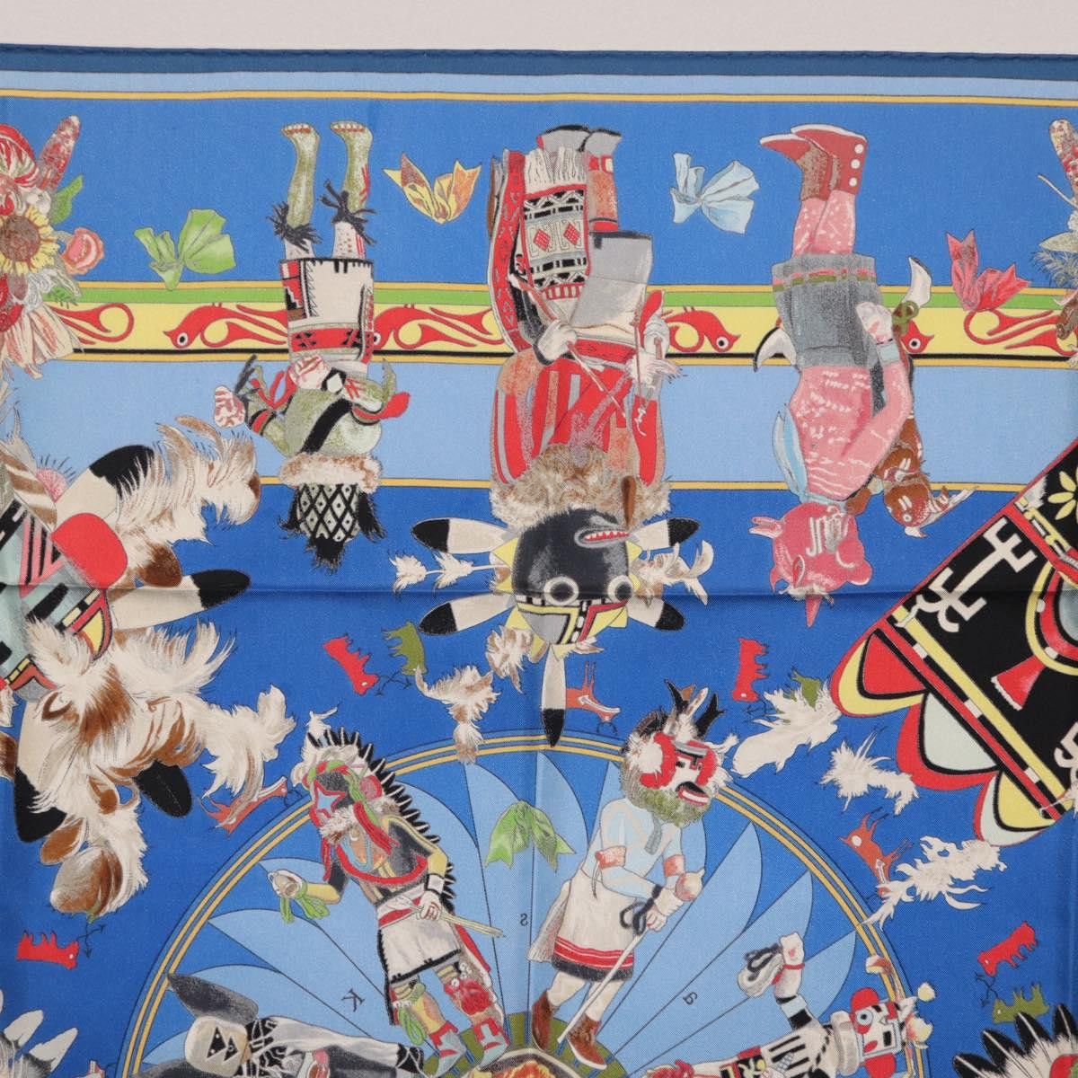 Hermes HERMES Carre 90 Scarf Silk Blue Red "KACHINAS" Auth ki6872M Size ONE SIZE - 15 Thumbnail