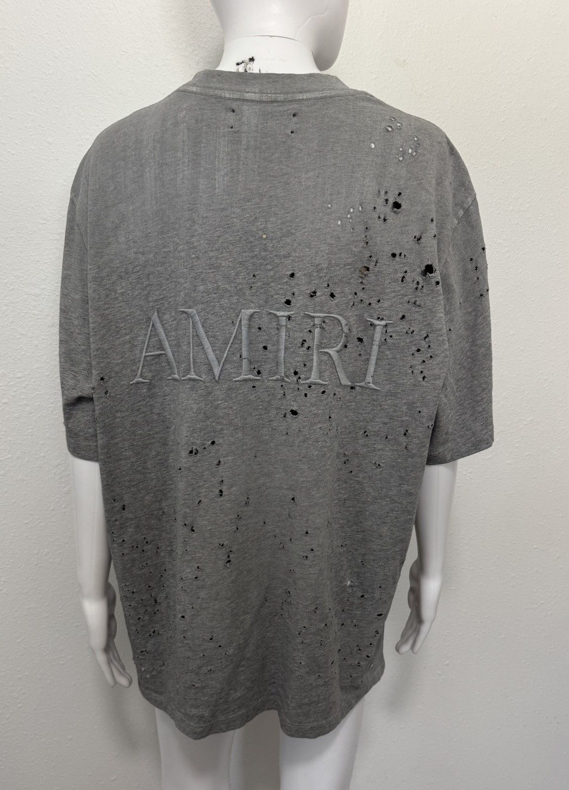 Amiri NWT Amiri Shotgun Embroidered Distressed Tee in Grey Size US L / EU 52-54 / 3 - 2 Thumbnail