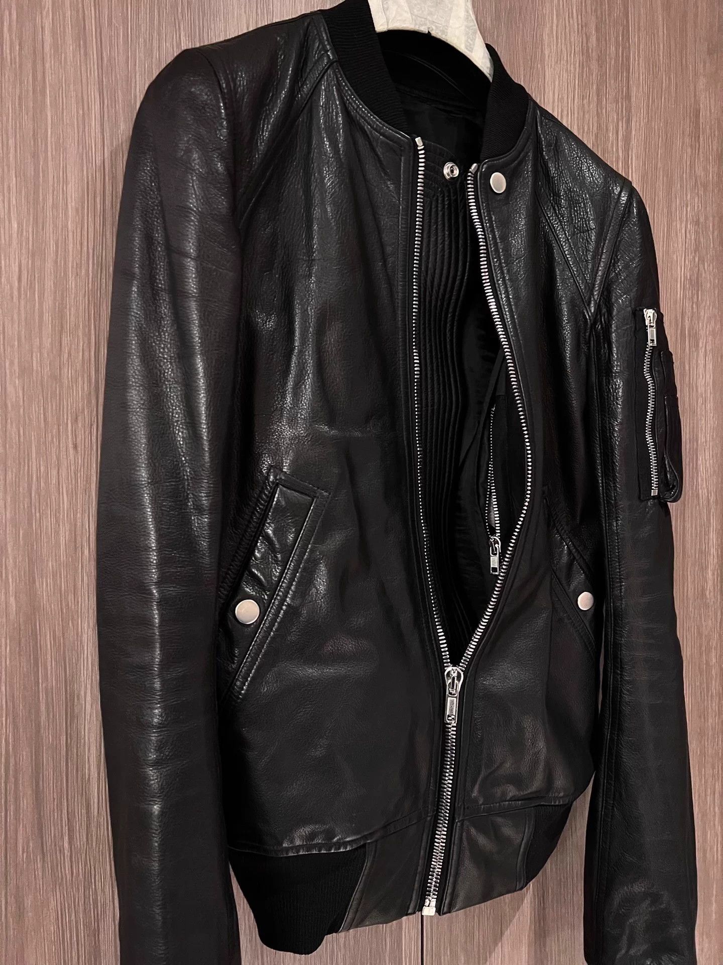 Rick Owens Rick Owens Leather Bomber Jacket with Zip-Up Size US S / EU 44-46 / 1 - 3 Thumbnail