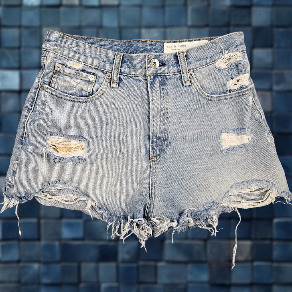 Rag & Bone rag & bone Maya 100% Cotton Blue High Rise Distressed Short Size 27 Size 27" / US 4 / IT 40 - 1 Thumbnail