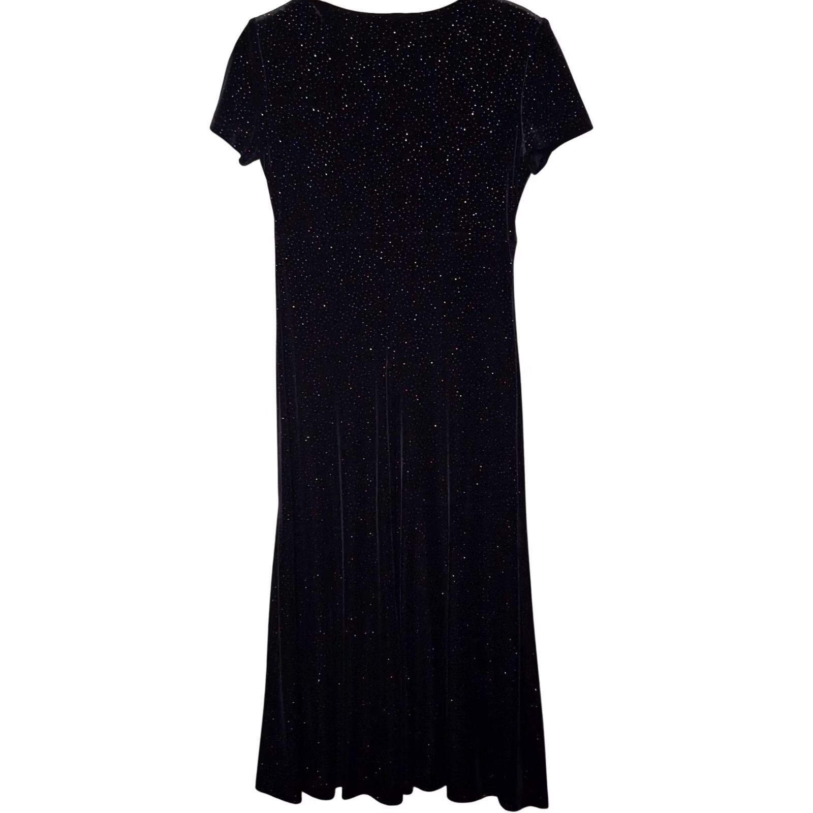 Velour VINTAGE Ronni Nicole Maxi Dress 6P Black Velour Rainbow Glitter Whimsical 90s Party Cocktail Wedding Womens Girls Size M / US 6-8 / IT 42-44 - 3 Thumbnail