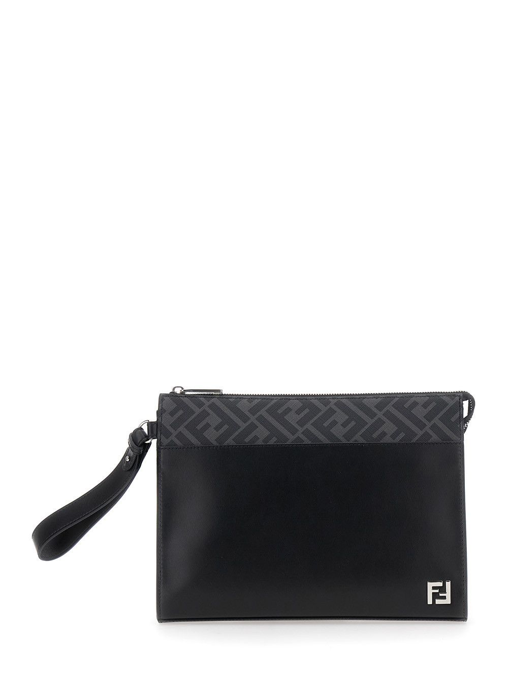 Fendi Black Cltuch with FF Motif and FF Logo Plaque in Leather Man Size ONE SIZE - 1 Thumbnail