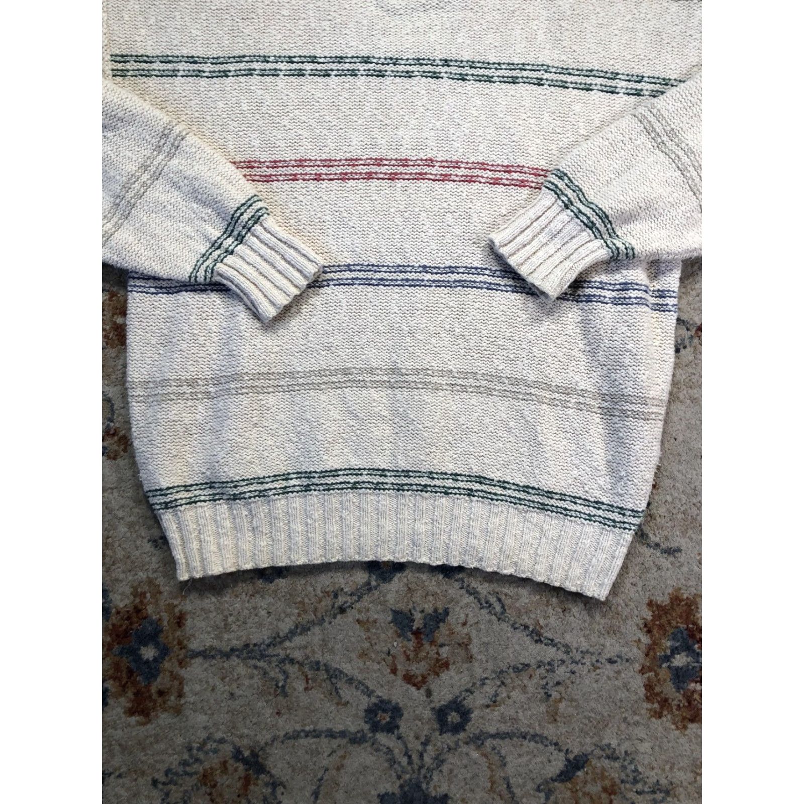 Vintage VINTAGE Woolrich Sweater Mens Large Beige Striped Cotton Knit Pullover USA 80s Size US L / EU 52-54 / 3 - 5 Thumbnail