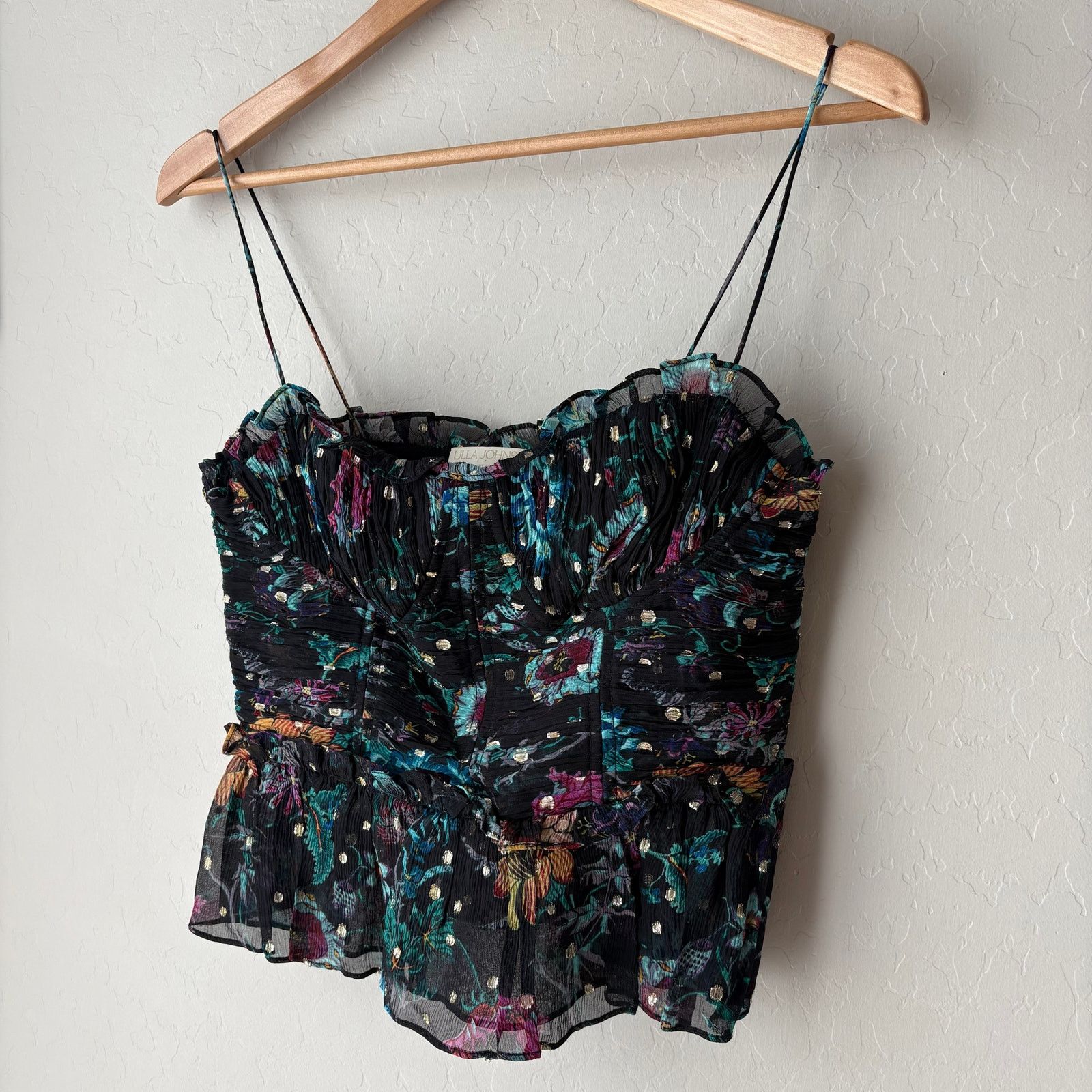 Ulla Johnson Ulla Johnson Amabel Silk Floral Ruched Crop Top Black Size 0 Size S / US 4 / IT 40 - 3 Thumbnail