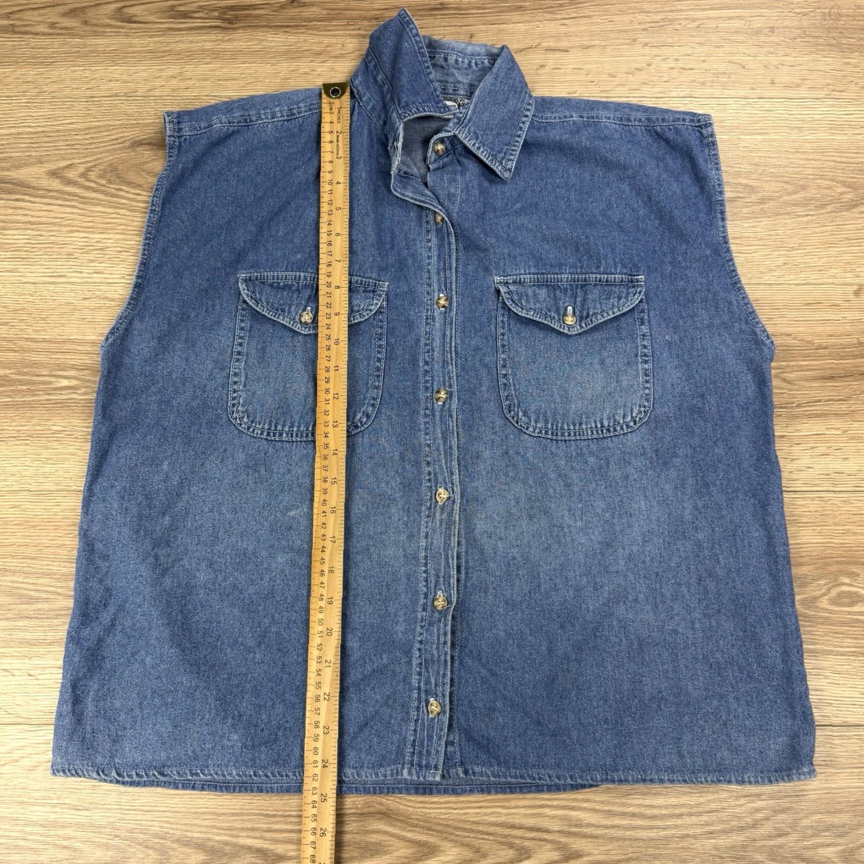 Vintage VINTAGE BonJour Denim Sleeveless Button-Up Front Pockets Distressed Size L Blue Womens Size L / US 10 / IT 46 - 3 Thumbnail