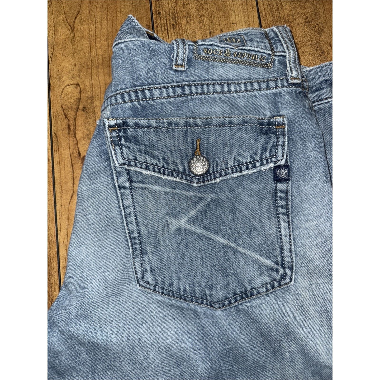 Rock & Republic × Vintage Rock & Republic Distressed Jeans Blue Vintage Straight Leg Size US 34 / EU 50 - 2 Thumbnail