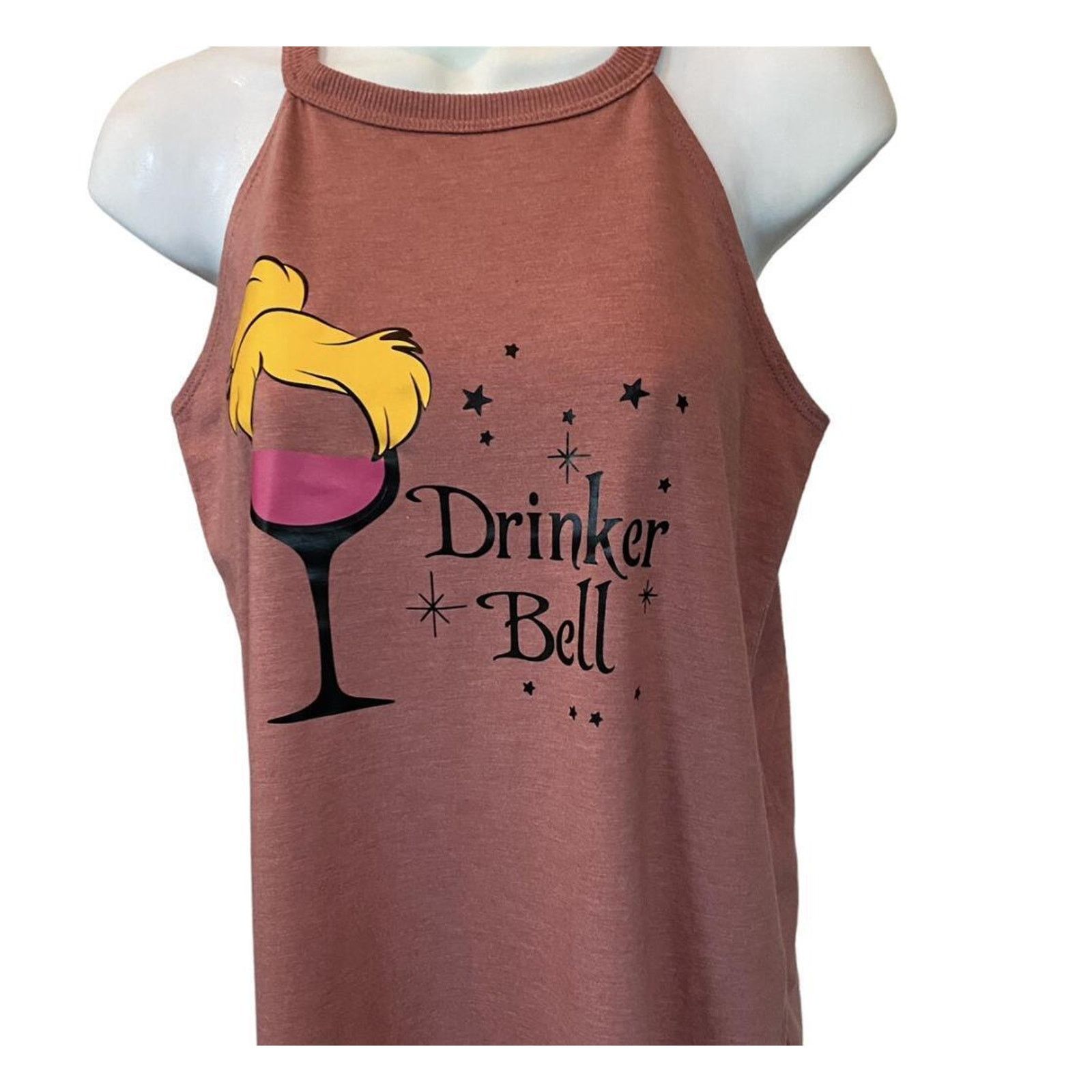 Handmade Drinker Bell Disney Wine Glass Mauve Sleeveless Tank Top Size S / US 4 / IT 40 - 2 Thumbnail