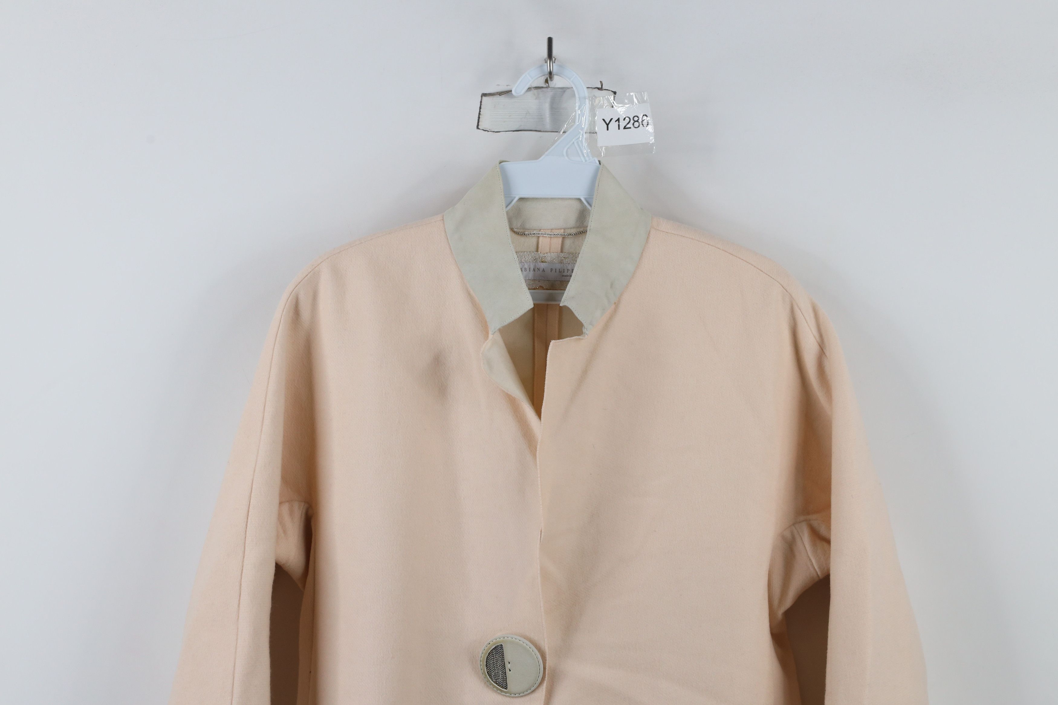 Fabiana Filippi × Vintage Fabiana Felippi Wool Chamois Leather Trim Big Button Jacket Size S / US 4 / IT 40 - 2 Thumbnail