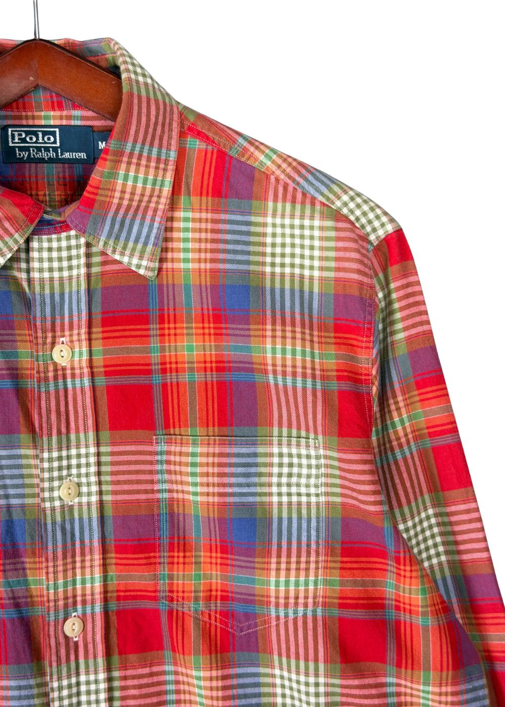 VTG PRL Madras Plaid Work Shirt Red Multicolour Cotton image 9