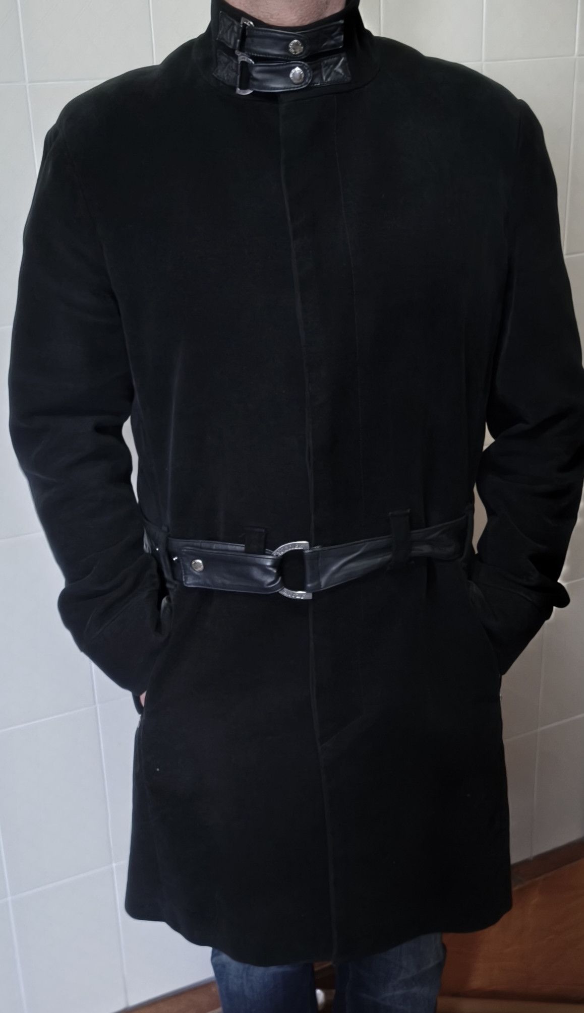 Jean Paul Gaultier Black velvet coat with black leather straps Size US L / EU 52-54 / 3 - 1 Thumbnail