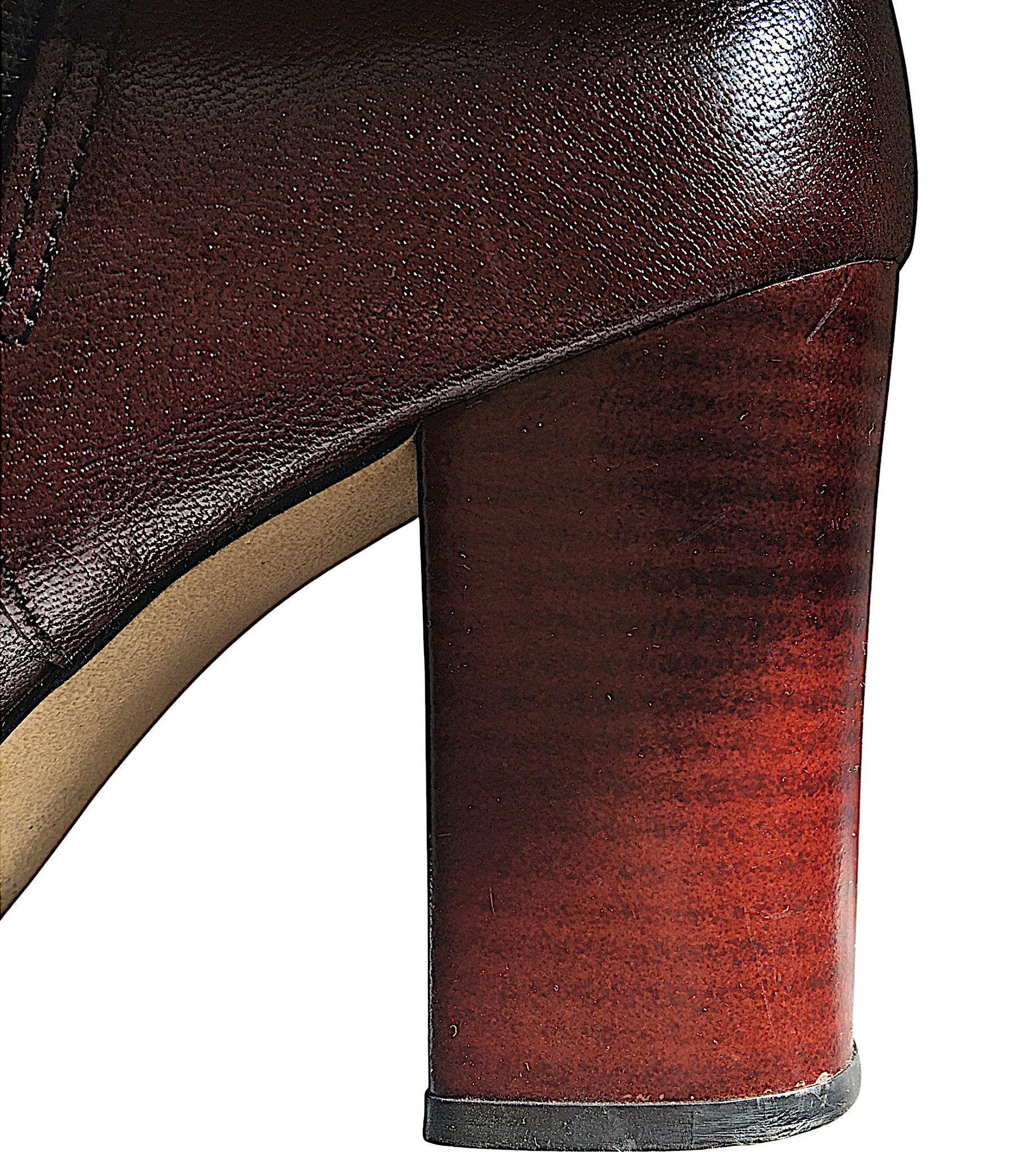 Vintage Burgundy Leather Boots - High Block Heel - France 70s Size US 6 / IT 36 - 23 Thumbnail
