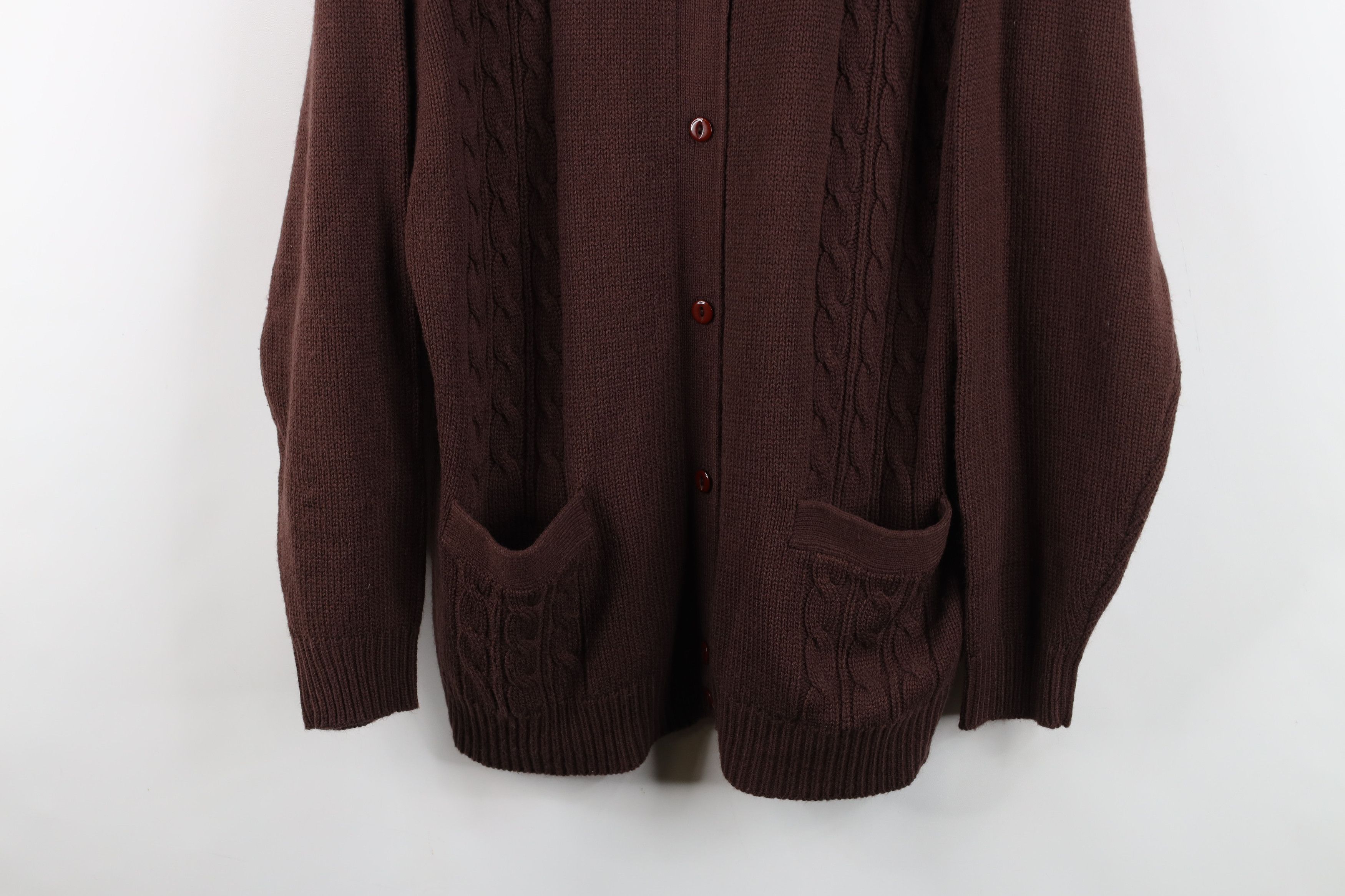 Vintage Vintage 90s Streetwear Cable Knit Cardigan Sweater Brown Size L / US 10 / IT 46 - 3 Thumbnail