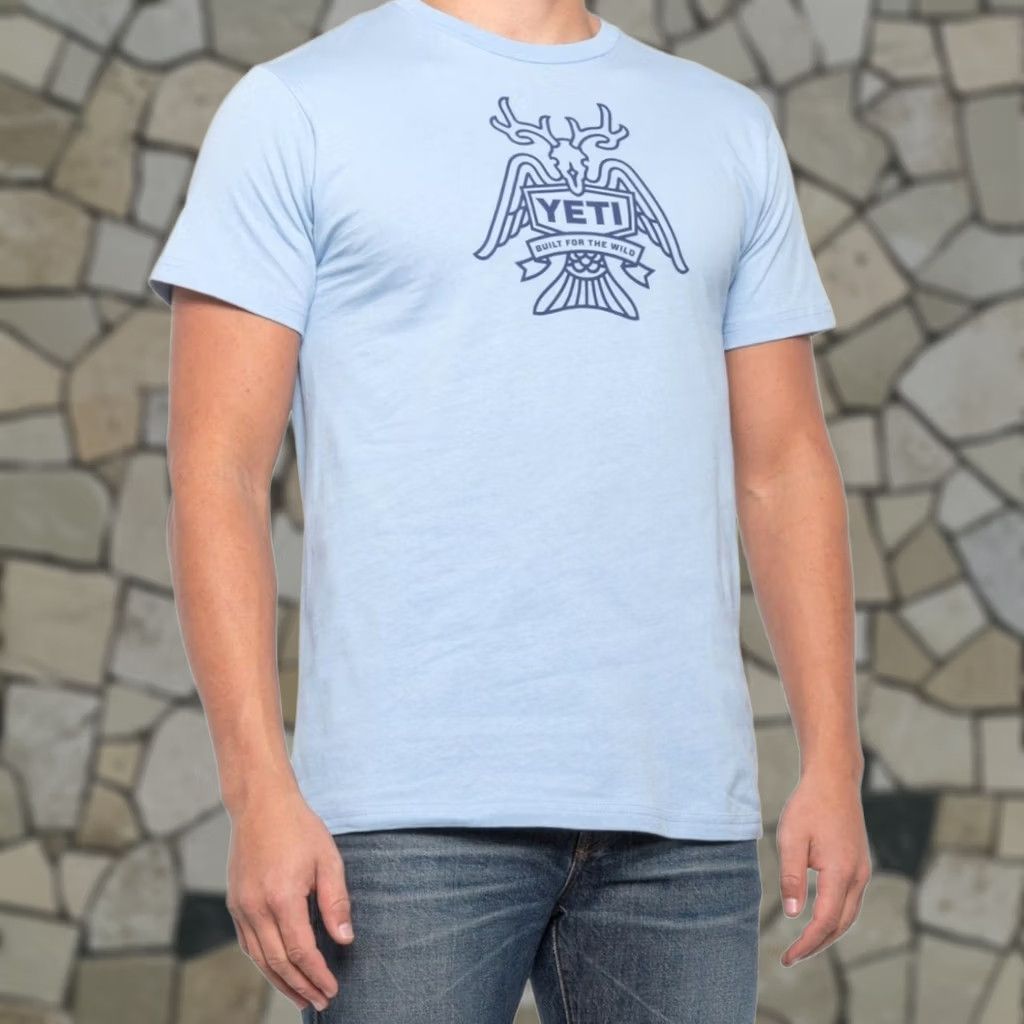 Yeti YETI Horn, Fin & Feather Short Sleeve Built For The Wild T Shirt Size XL Mens Blue 90s? Size US XL / EU 56 / 4 - 1 Thumbnail